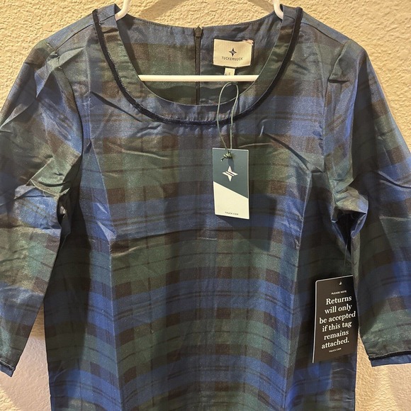 Tuckernuck | NEW Jamie Velvet Trimmed Plaid Blackwatch Midi Dress Size S NWT - Picture 3 of 5